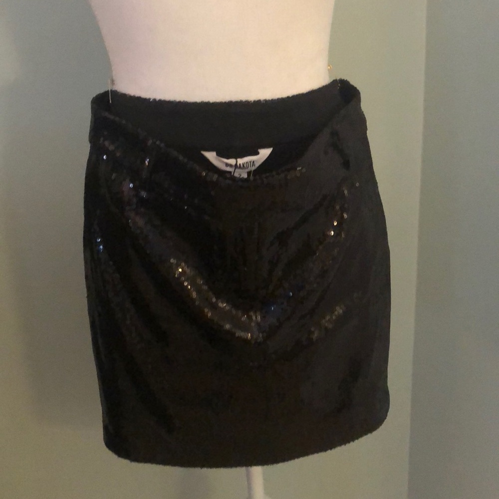 Black sequins short skirt.